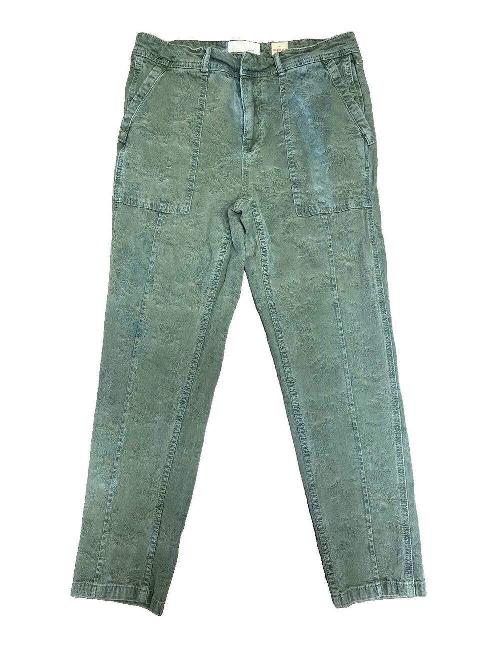Anthropologie Wanderer Women 29 Green Jacquard Utility Carpenter Pants Floral